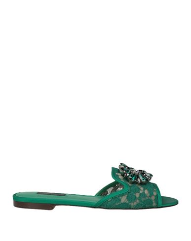 Dolce & Gabbana Woman Sandals Green Size 6.5 Viscose, Silk, Cotton, Polyamide