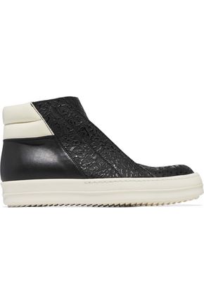 RICK OWENS Smooth and textured-leather high-top trainers,AU 7789028784510400