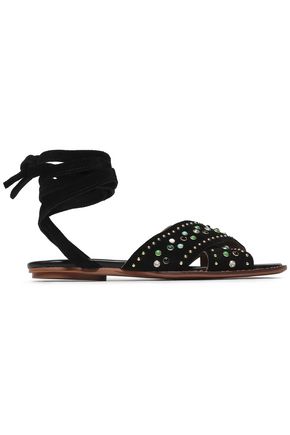 MAJE Lace-up studded suede sandals