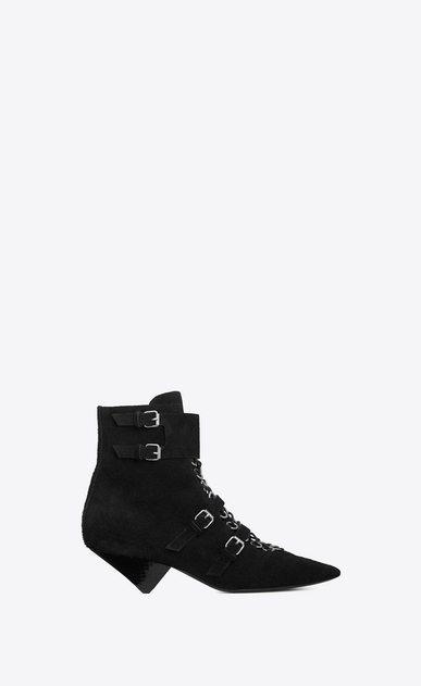 SAINT LAURENT ヒールブーティ レディース BLAZEアンクルブーツ(ブラック/スエード/エアーズレザー/ヒール45mm) a_V4