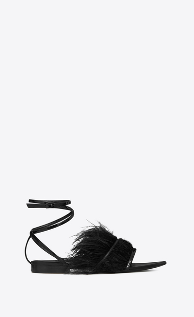 SAINT LAURENT Nu pieds Woman ERA 05 slip-ons with ostrich feathers in black patent leather a_V4