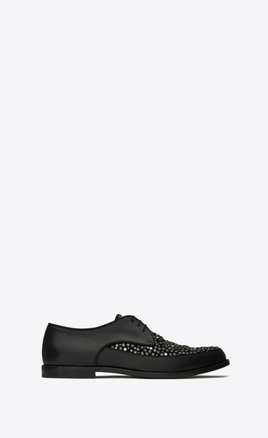SAINT LAURENT Classic Shoes Man CHARLES 15 derbies in black leather and suede covered with crystals and black and white studs a_V4