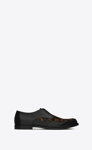 SAINT LAURENT Classic Shoes Man CHARLES 15 derbies in black leather and leopard print calfskin a_V4