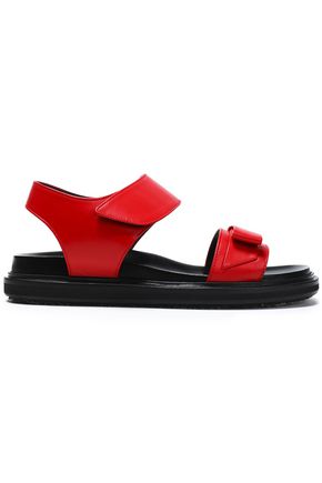 MARNI MARNI WOMAN BOW-EMBELLISHED LEATHER SANDALS RED,3074457345618551658