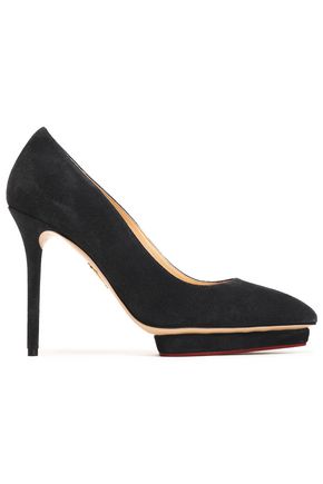 CHARLOTTE OLYMPIA CHARLOTTE OLYMPIA WOMAN SUEDE PLATFORM PUMPS CHARCOAL,3074457345618565076