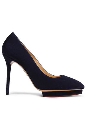 CHARLOTTE OLYMPIA CHARLOTTE OLYMPIA WOMAN SUEDE PLATFORM PUMPS MIDNIGHT BLUE,3074457345618565092