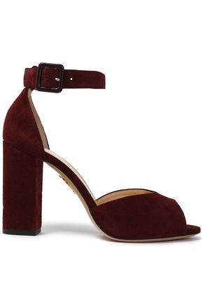 CHARLOTTE OLYMPIA WOMAN SUEDE SANDALS BURGUNDY,GB 7789028785302300