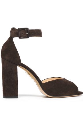 CHARLOTTE OLYMPIA CHARLOTTE OLYMPIA WOMAN SUEDE SANDALS DARK BROWN,3074457345618567020