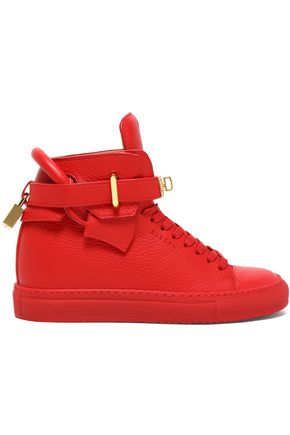 BUSCEMI WOMAN EMBELLISHED TEXTURED-LEATHER HIGH-TOP SNEAKERS RED,GB 12789547614232801