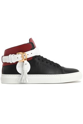 BUSCEMI WOMAN TASSELED COLOR-BLOCK LEATHER HIGH-TOP SNEAKERS BLACK,GB 12789547614232808