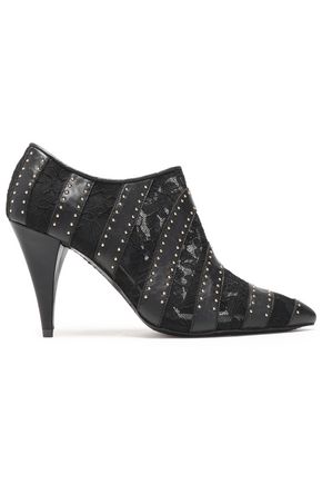 ALICE AND OLIVIA Calissa studded leather and lace ankle boots,US 13331180551882356
