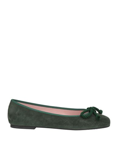 Pretty Ballerinas Woman Ballet Flats Dark Green Size 8 Leather, Textile Fibers