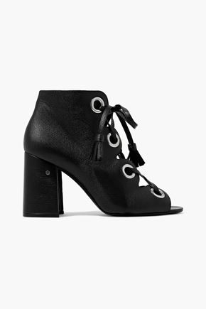 LAURENCE DACADE LAURENCE DACADE WOMAN PATSY LACE-UP TEXTURED-LEATHER ANKLE BOOTS BLACK,3074457345619086584