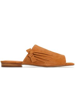 HALSTON HERITAGE WOMAN LORRAINE KNOTTED SUEDE SLIDES TAN,US 14693524283565570