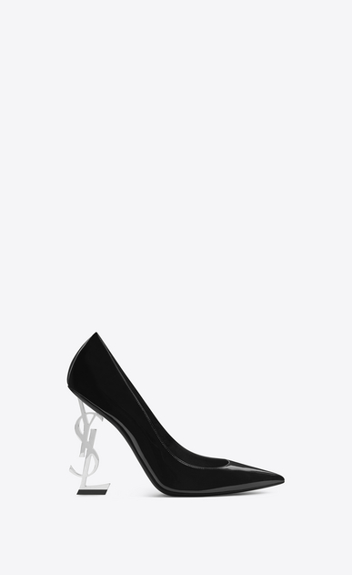 opyum pump in patent leather with silver tone heel