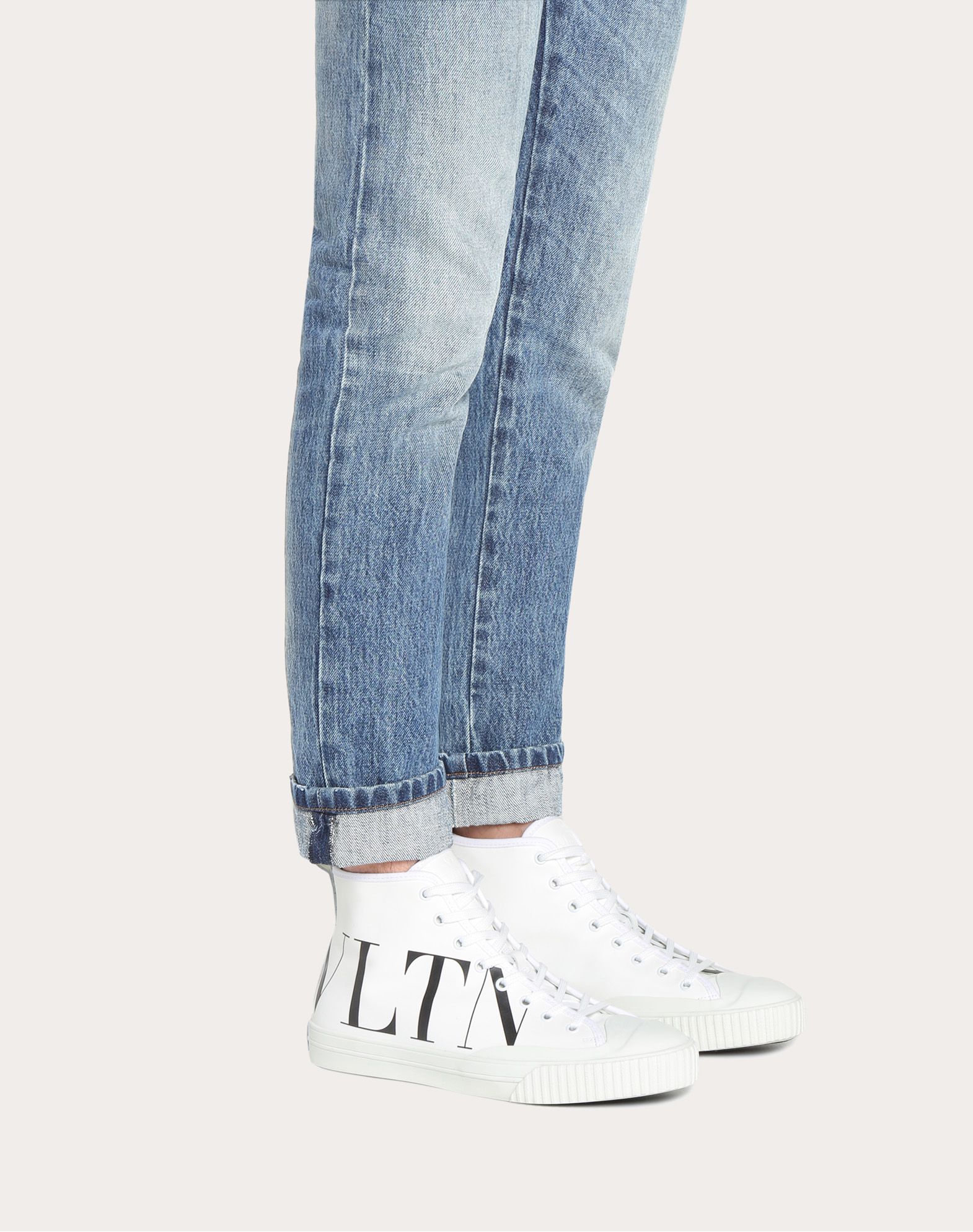 HIGH-TOP CANVAS SNEAKER WITH VLTN LOGO for Man | Valentino Online Boutique
