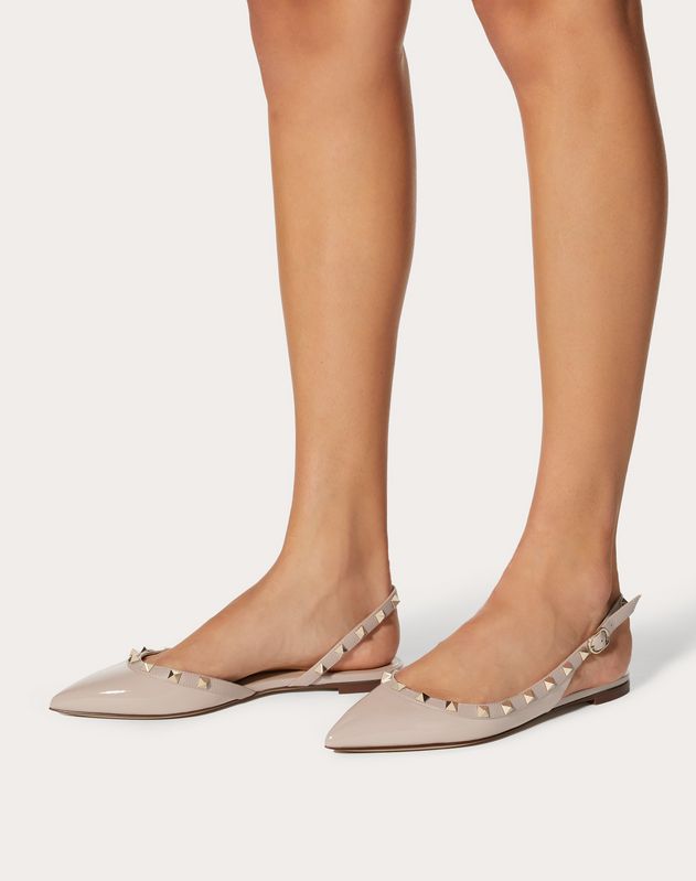 rockstud calfskin leather slingback ballet flat