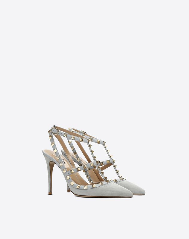 Suede Rockstud Caged Pump 100mm for Woman | Valentino Online Boutique