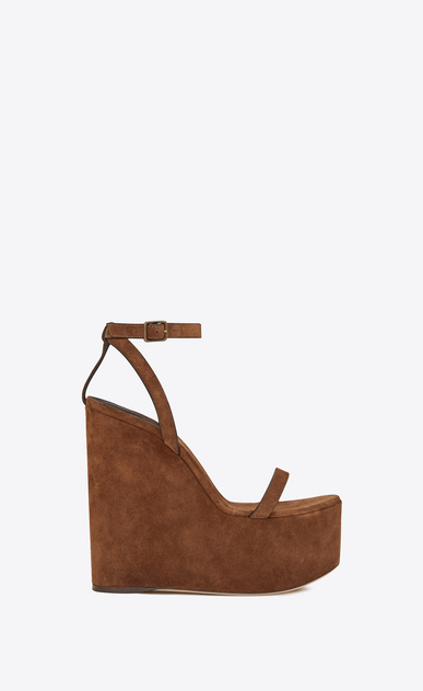 SAINT LAURENT Sandals Woman Frida 85 compensated sandal in caramel suede a_V4