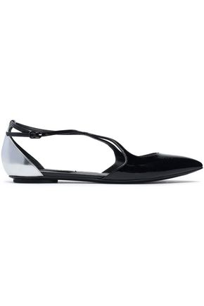CASADEI WOMAN MATTE AND MIRRORED-LEATHER POINT-TOE FLATS BLACK,AU 1874378722715813