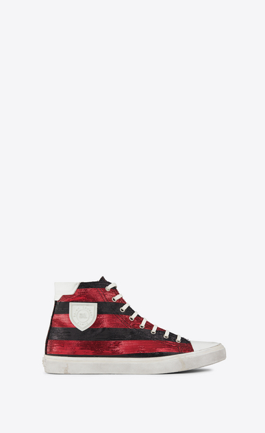 SAINT LAURENT Bedford メンズ ベッドフォード ミッドトップ スニーカー(レッド&ブラック ストライプ/ルレックス) a_V4