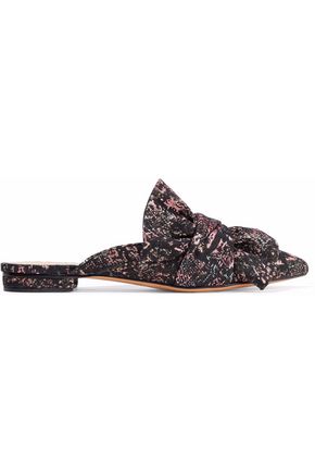 SCHUTZ D'ANA BOW-EMBELLISHED JACQUARD SLIPPERS,3074457345618983070