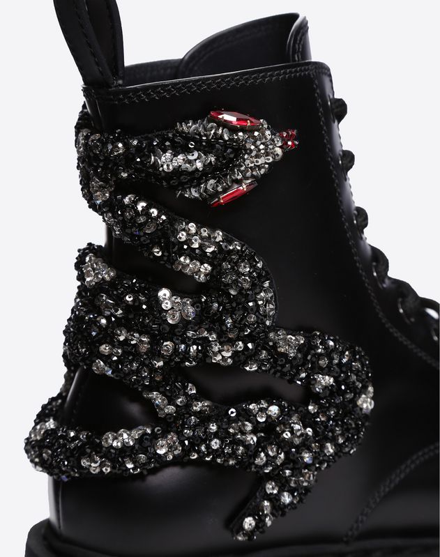 Snake Embroidered Combat Boot for Woman | Valentino Online Boutique