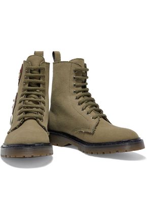 RED(V) RED(V) WOMAN EMBELLISHED CANVAS COMBAT BOOTS ARMY GREEN,3074457345619123851