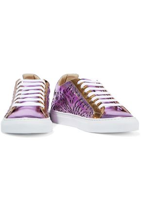 Click to view more detailed imagery on our partner's website Sophia Webster Woman Liara Laser-Cut Metallic Leather Sneakers Violet