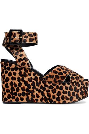 ALICE AND OLIVIA ALICE + OLIVIA WOMAN VIOLET LEOPARD-PRINT CALF HAIR WEDGE SANDALS ANIMAL PRINT,3074457345619540891