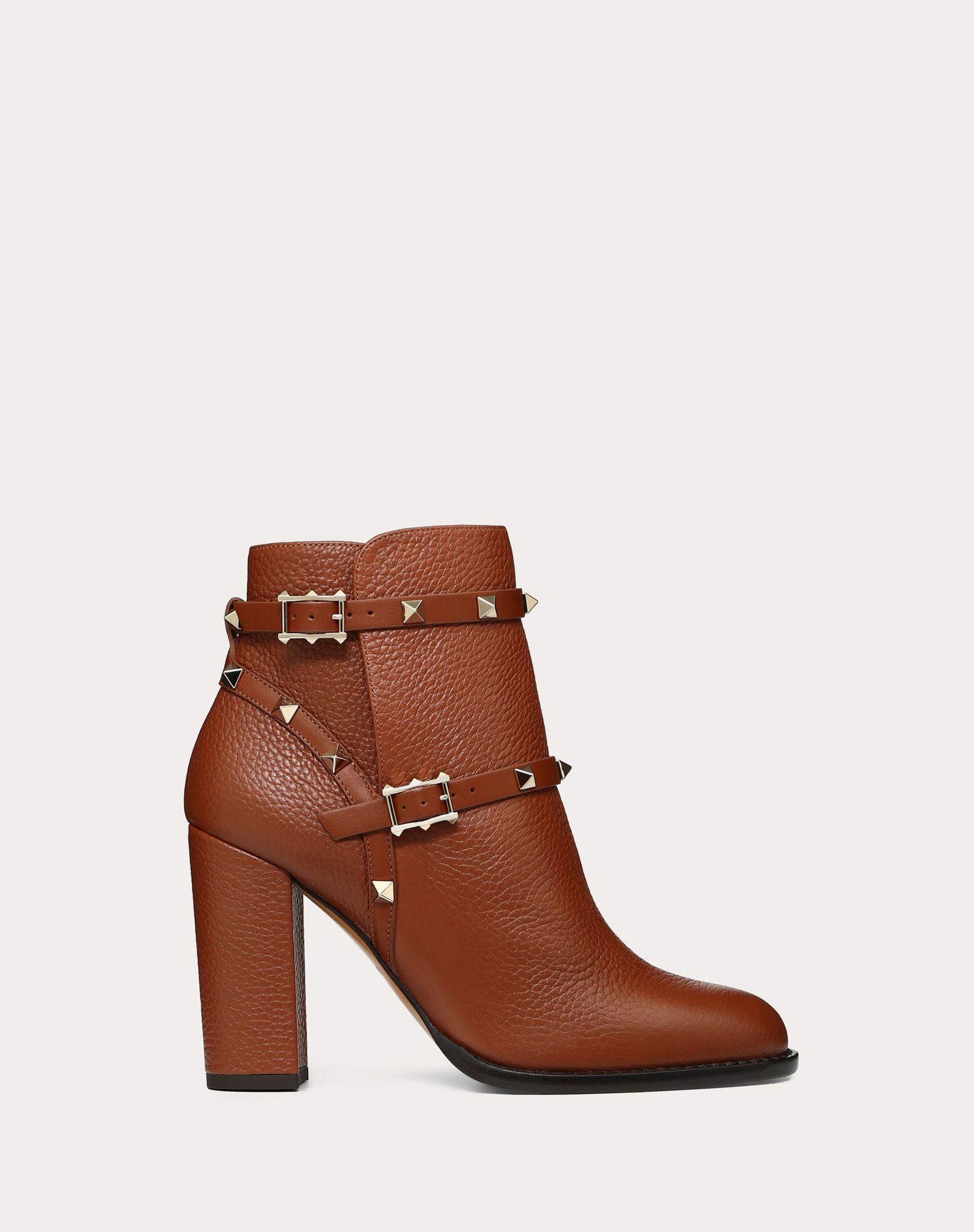 Grain Calfskin Leather Rockstud Bootie 100mm for Woman | Valentino ...