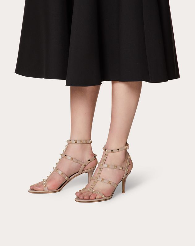 rockstud calfskin ankle strap flat sandal
