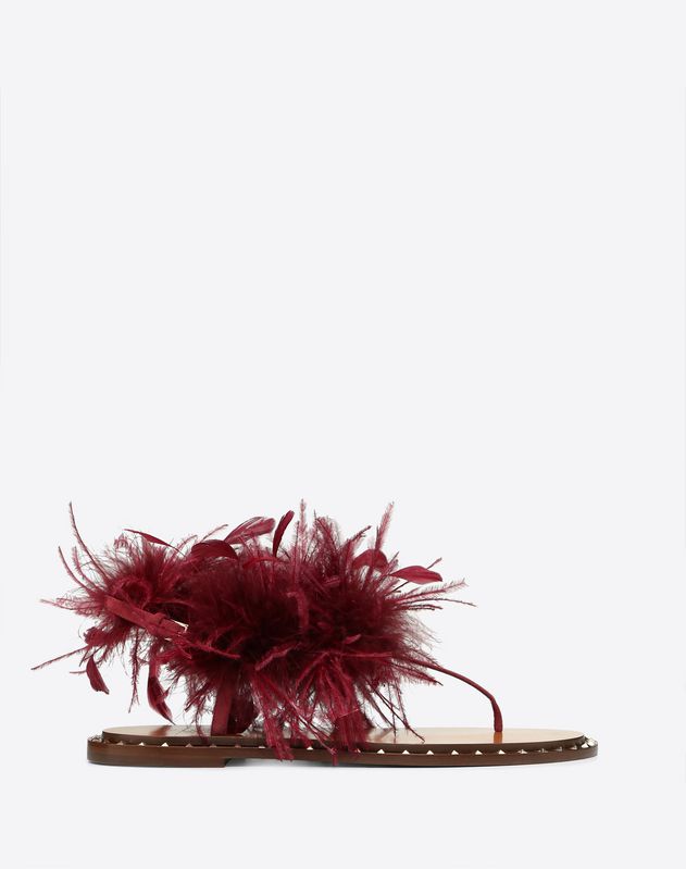Flat Suede Sandal with Feather Details 