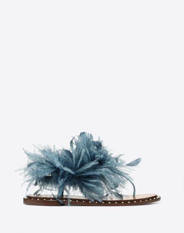 Sandalo infradito basso in camoscio con piume Donna | Valentino Online  Boutique