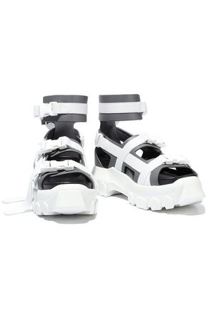 Rick Owens Woman Buckle-detailed Leather And Woven Platform Sandals White