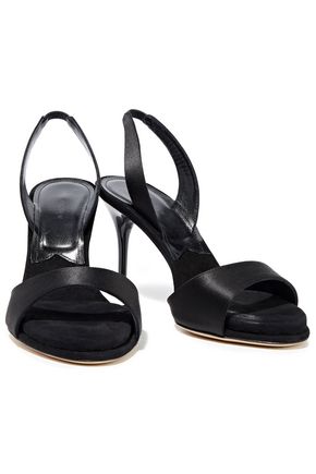 PAUL ANDREW PAUL ANDREW WOMAN LIVA SUEDE-TRIMMED SATIN SLINGBACK SANDALS BLACK,3074457345620363299