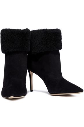 Paul Andrew Woman Banner 85 Shearling-paneled Suede Ankle Boots Black