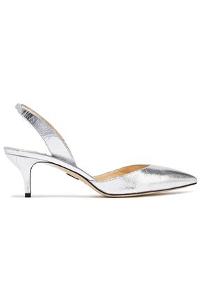 PAUL ANDREW PAUL ANDREW WOMAN RHEA METALLIC CRACKED-LEATHER SLINGBACK PUMPS SILVER,3074457345620362192