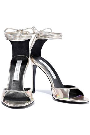 Click to view more detailed imagery on our partner's website Stella Mccartney Woman Iridescent Faux Leather Sandals Platinum