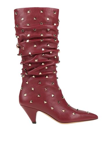 Valentino Garavani Woman Knee Boots Burgundy Size 6.5 Soft Leather In Red