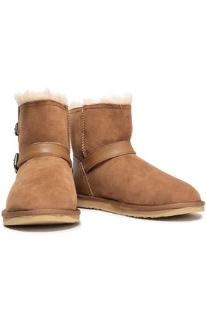 Australia Luxe Collective Woman Buckled Leather-trimmed Shearling Ankle Boots Light Brown