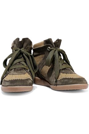 Isabel Bobby Canvas And Suede Wedge Sneakers In Army Green ModeSens