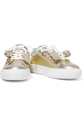 Click to view more detailed imagery on our partner's website Tod's Sportivo Xk Metallic Cracked-leather Sneakers In Gold