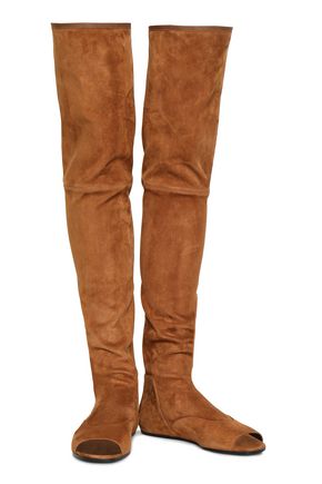 Balmain Suede Thigh Boots In Camel