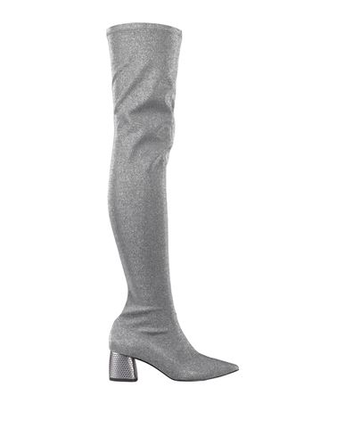 Pollini Woman Knee Boots Silver Size 11 Textile Fibers