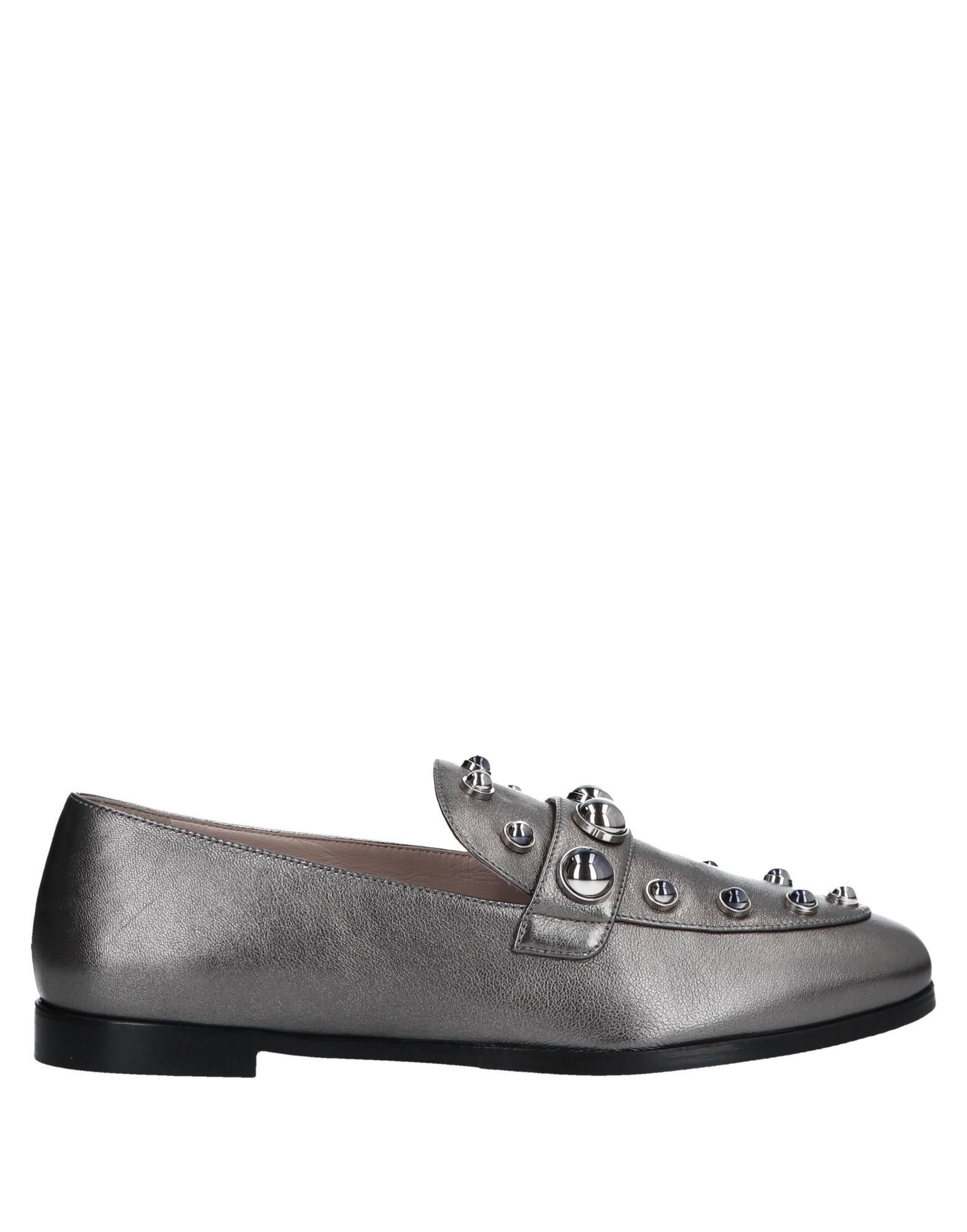 Shop Alberto Gozzi Woman Loafers Lead Size 7 Soft Leather In Grey