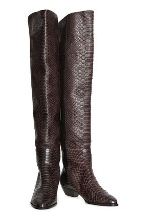 Michael Kors Collection Woman Python Knee Boots Chocolate In Brown