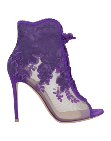 Gianvito Rossi Woman Ankle Boots Purple Size 10.5 Textile Fibers, Soft Leather