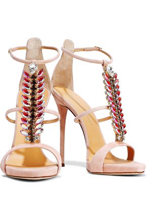 Click to view more detailed imagery on our partner's website Giuseppe Zanotti Woman Coline Crystal-Embellished Suede Sandals Blush