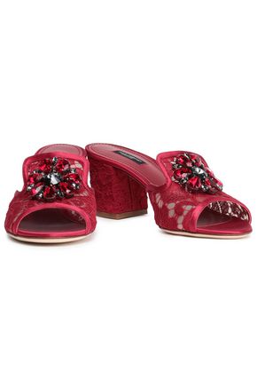 Click to view more detailed imagery on our partner's website Dolce & Gabbana Bianca Crystal-embellished Corded Lace Mules In Crimson